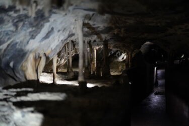 LED show cave lighting in the main hall of Herrmann’s Cave